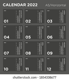 La semana del calendario 2022 comienza el domingo. Tamaño A5/Horizontal