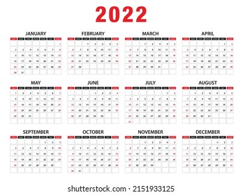 2022 Calendar year vector illustration. week starts on Sunday, Simple planner design template, desk calendar 2022 year, wall calendar 2022 template, print media, advertisement
