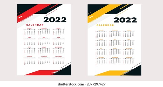 2022 calendar. 2022 year wall calendar. Two 12 month templates for new year. Use for printing, editing, and wall decor. EPS 10 vector