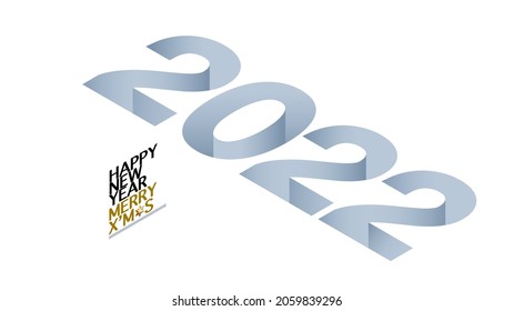 2022 calligraphy with 3d numbers on white background of Happy New Year celebration for flyers, posters, business decoration sign, brochure, card, banner, postcard. Vector illustration