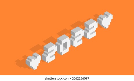 2022 calligraphy with 3d pixel numbers on yellow background of Happy New Year celebration for flyers, posters, business decoration sign, brochure, card, banner, postcard. Vector illustration