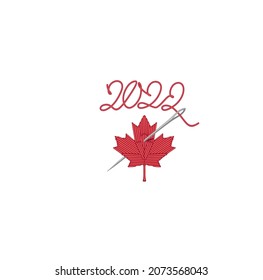 2022, Canadian Red Leaf, Embroidered Patch With A Maple Leaf, Flag Of Canada. Design For Greeting Cards, Posters, T Shirt, Stickers, Banners, Logo, Emblem, Badge