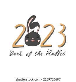 2022 card or cover with cute rubbit illustrations. Year of the black rabbit. Cute bunny. Festive vector card template for one month  with Chinese symbol of the New Year.