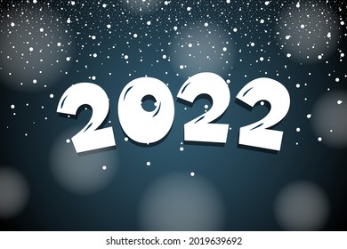 2022 cartoon hand drawn comic text lettering number with snow. Happy New Year and Merry Christmas holiday greeting card design. Colorful xmas vector eps illustration