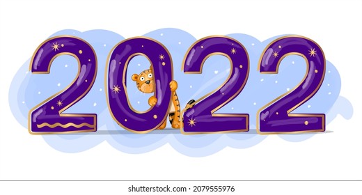 Tigre de caricatura escondido en 2022. Ilustración vectorial