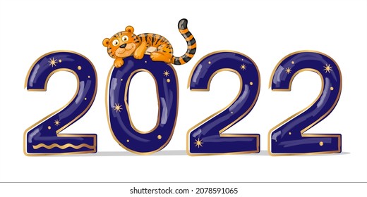 2022 Cartoon Tiger. Vector Illustration