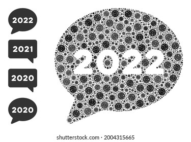 2022 chat message bacteria mosaic icon. 2022 chat message collage is shaped from randomized bacteria icons. Bonus pictograms are added. Flat style.