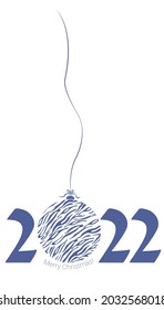 2022. bola de Navidad. Feliz Navidad. Ilustración vectorial. Fecha del año y bola de Navidad con un patrón tigre en azul. Diseño, decoración, felicitaciones, tarjetas