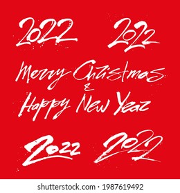 2022 Christmas New Year handwritten numbers date calendar set calligraphy rough uneven set vector ink holiday greeting card template