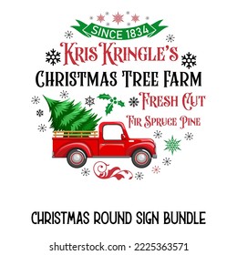 2022 Christmas Round sign bundle. merry Christmas ornaments vector collection quotes and sayings print elements.