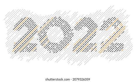 2022 color Hatching number on white background. Text artistic technique, tonal and shading. Closely spaced parallel line. Linear painting and engraving. Vector illustration.