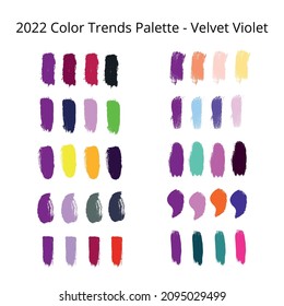2022 color trends palette on brush strokes velvet violet. Vector stock illustration isolated on white background. EPS 10
