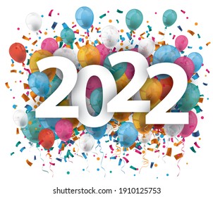 2022 with colored confetti on the white background. Eps 10 vector file.