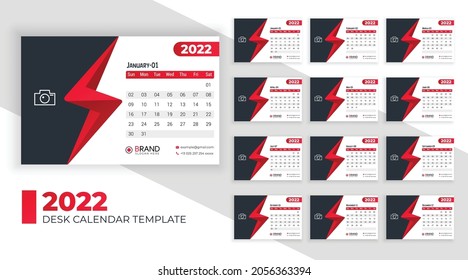 2022 colorful desk calendar and creative business desk calendar design template Premium Vector
