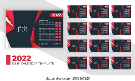 2022 colorful desk calendar design, creative business desk calendar design template Premium Vector
