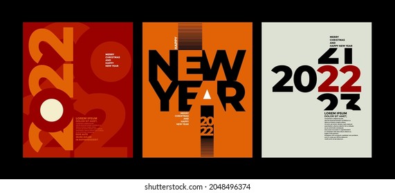 2022 colorful set of Happy New Year posters. Abstract design typography logo 2022 for vector celebration and season decoration, backgrounds, branding, banner, cover, card and or social media template.