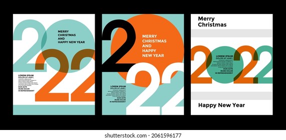 2022 colorful set of Happy New Year posters. Abstract design typography logo 2022 for vector celebration and season decoration, backgrounds, branding, banner, cover, card and or social media template.