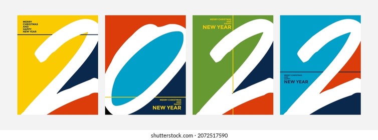 2022 colorful set of Happy New Year posters. Abstract design typography logo 2022 for vector celebration and season decoration, backgrounds, branding, banner, cover, card and or social media template.