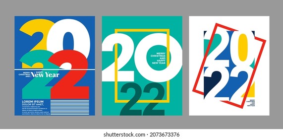 2022 colorful set of Happy New Year posters. Abstract design typography logo 2022 for vector celebration and season decoration, backgrounds, branding, banner, cover, card and or social media template.