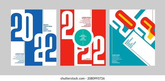 2022 colorful set of Happy New Year posters. Abstract design typography logo 2022 for vector celebration and season decoration, backgrounds, branding, banner, cover, card and or social media template.