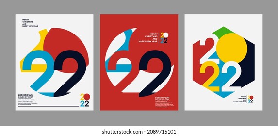 2022 colorful set of Happy New Year posters. Abstract design typography logo 2022 for vector celebration and season decoration, backgrounds, branding, banner, cover, card and or social media template.