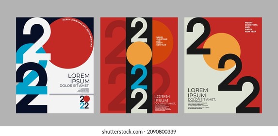 2022 colorful set of Happy New Year posters. Abstract design typography logo 2022 for vector celebration and season decoration, backgrounds, branding, banner, cover, card and or social media template.