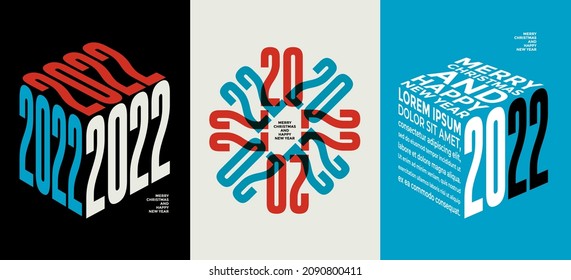 2022 colorful set of Happy New Year posters. Abstract design typography logo 2022 for vector celebration and season decoration, backgrounds, branding, banner, cover, card and or social media template.