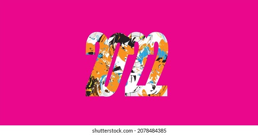 2022 colorful text design. for Brochure design template, card, banner. Vector illustration. Isolated on pink background