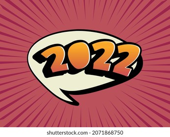 2022 comic speech bubble New Year vector set icon isolated on red background. Pop art style. Holiday illustration.