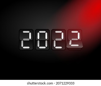 2022 is coming. New Year scoreboard. Numbers on mechanical retro flip counter on black background. Vector promo card