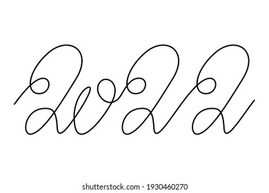 2022, continuous line. Christmas decoration. Vector illustration, isolated on white background.