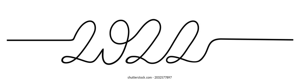 2022 Continuous one line drawing of a  new year text. 2022 handwritten lettering. Celebration New Year concept isolated on white background. Text for greeting card design. Vector sketch illustration