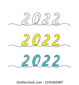 2022 fortlaufende, einzeilige Vektorgrafik, minimalistische Zahlen 2022, Chinesische Neujahrskizze der Kalligrafie. Dünnschichtkunst-Schriftart, einzelne Umrisszeichnung oder einfaches Währungslogo