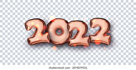 2022 Kupfer-Ballonnummer auf transparentem Hintergrund. Bokeh. Für Banner, Flyer, Poster. Vektorgrafik für Feiertage.