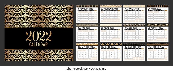 2022 Corporate Calendar Vector Design in Art Deco Great Gatsby Style