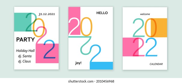 2022. Creative Happy New Year concept cover, brochure, card, invitation, poster, calendar. Colorful 2022 numbers.