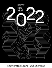 2022 Creative typography poster design. Liquid typography. Liquify blend text. White and black wavy letters. Vector illustration.