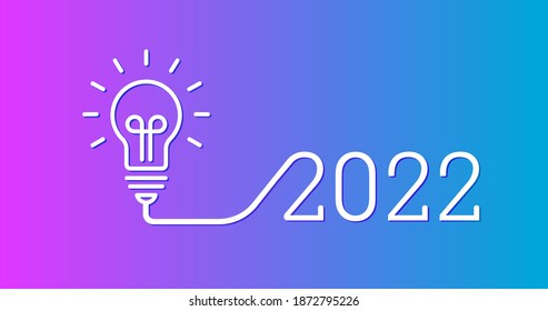  2022 creativity inspiration concepts with a light-bulb on the gradient background color. Creative light bulb idea with 2022 new year design,