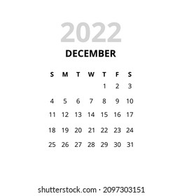 Monatskalender 2022. Dezember Vektorgrafik der Zeitnummern.