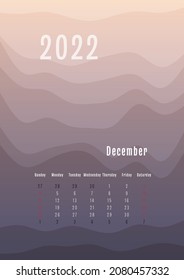 2022 december vertical calendar every month separately. monthly personal planner template. Peak silhouette abstract gradient colorful background, design for print and digital.