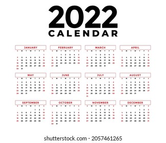 2022 сalendar design. Set of 12 months. 2022. Week starts on Sunday. Calendar design. Editable calendar page template, Abstract vector illustration
