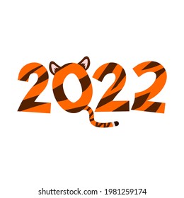 2022 design text. Year of the tiger. 2022 Shio tiger. New year text illustration for calendar, poster, template, greeting cards, etc. Happy new year.