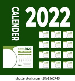 2022 сalendar design, Week starts on Sunday. Editable calender page template, Set of 12 months.
