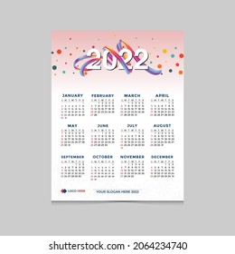 2022 сalendar design. Week starts on Sunday. 2022 Calendar design. Editable calendar page template A4, Letter. Vertical. Abstract artistic vector illustrations. Pastel background. one in 12 months