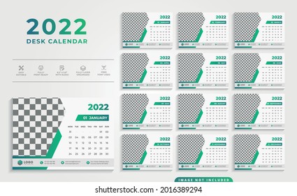 Plantilla de diseño de calendario de escritorio de 2021 con esquema de color verde