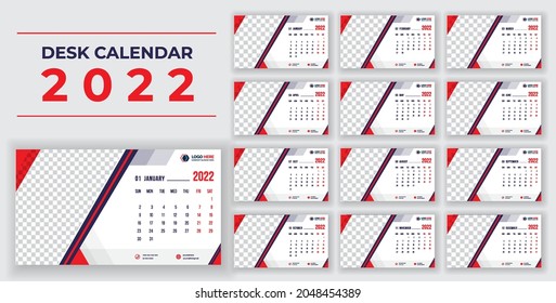 2022 Desk Calendar Design Victor Template, New Desk And Wall Calendar Design With Creative And Dynamic Shapes For Print Ready Design, Victor Banner Eps Or Social Media Design.