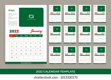 Calendario del escritorio de 2022, diseño plano