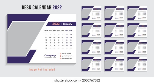 2022 Desk Calendar Template Vector, Happy New Year 2022, Desk Calendar 2022, Planner 2022, Week Starts On Monday