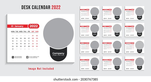 2022 Desk Calendar template vector, Happy new year 2022, Desk calendar 2022, Planner 2022, Week starts on Monday