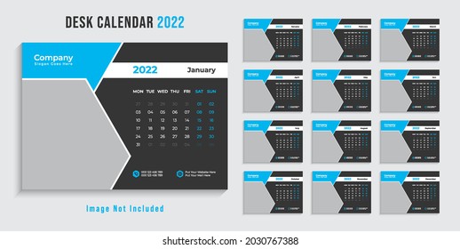 2022 Desk Calendar template vector, Happy new year 2022, Desk calendar 2022, Planner 2022, Week starts on Monday